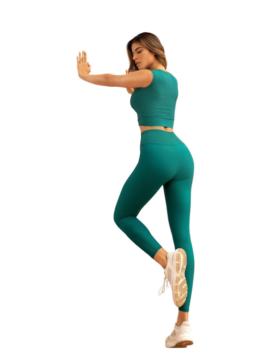 Legginsy prążkowane zielone